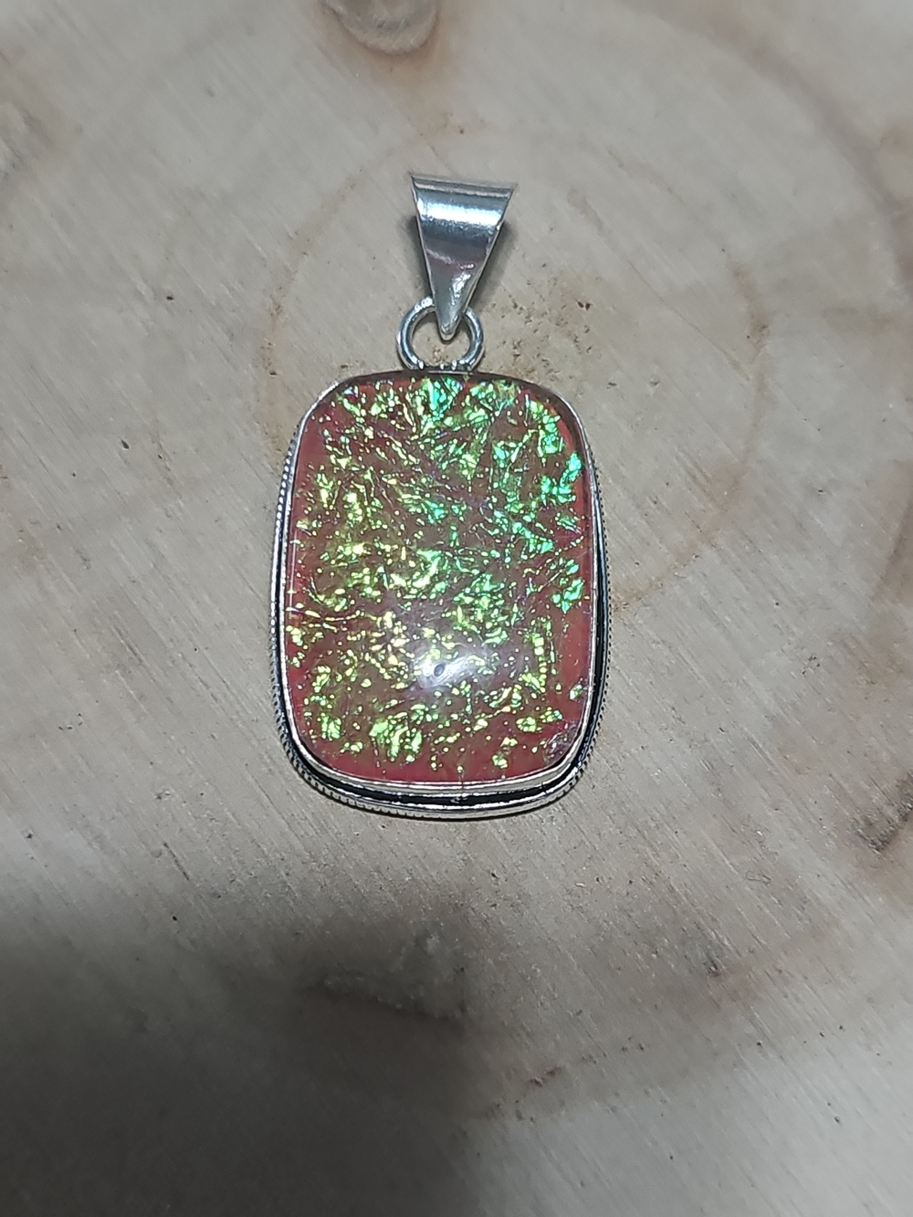 Iridiscent Green Flake Rectangular Pendant - Women Jewelry